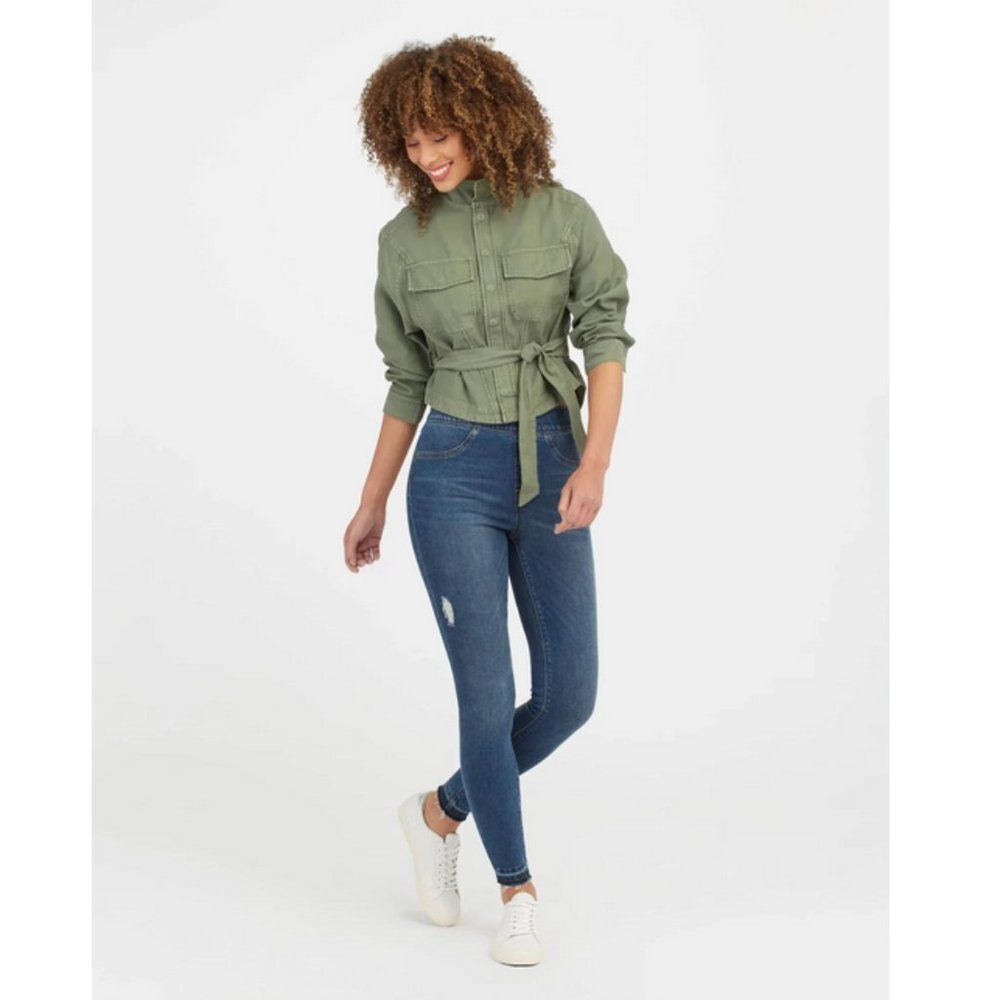 Spanx Sz. S Medium Wash Distressed Ankle Skinny Jeans